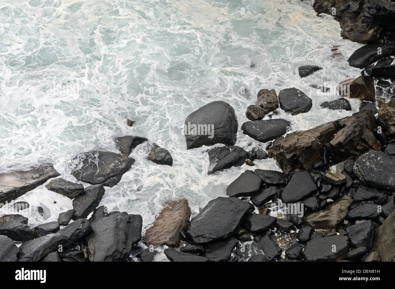 Dusk in the rocky coast. Cantabrian Sea, Spain Stock Photo