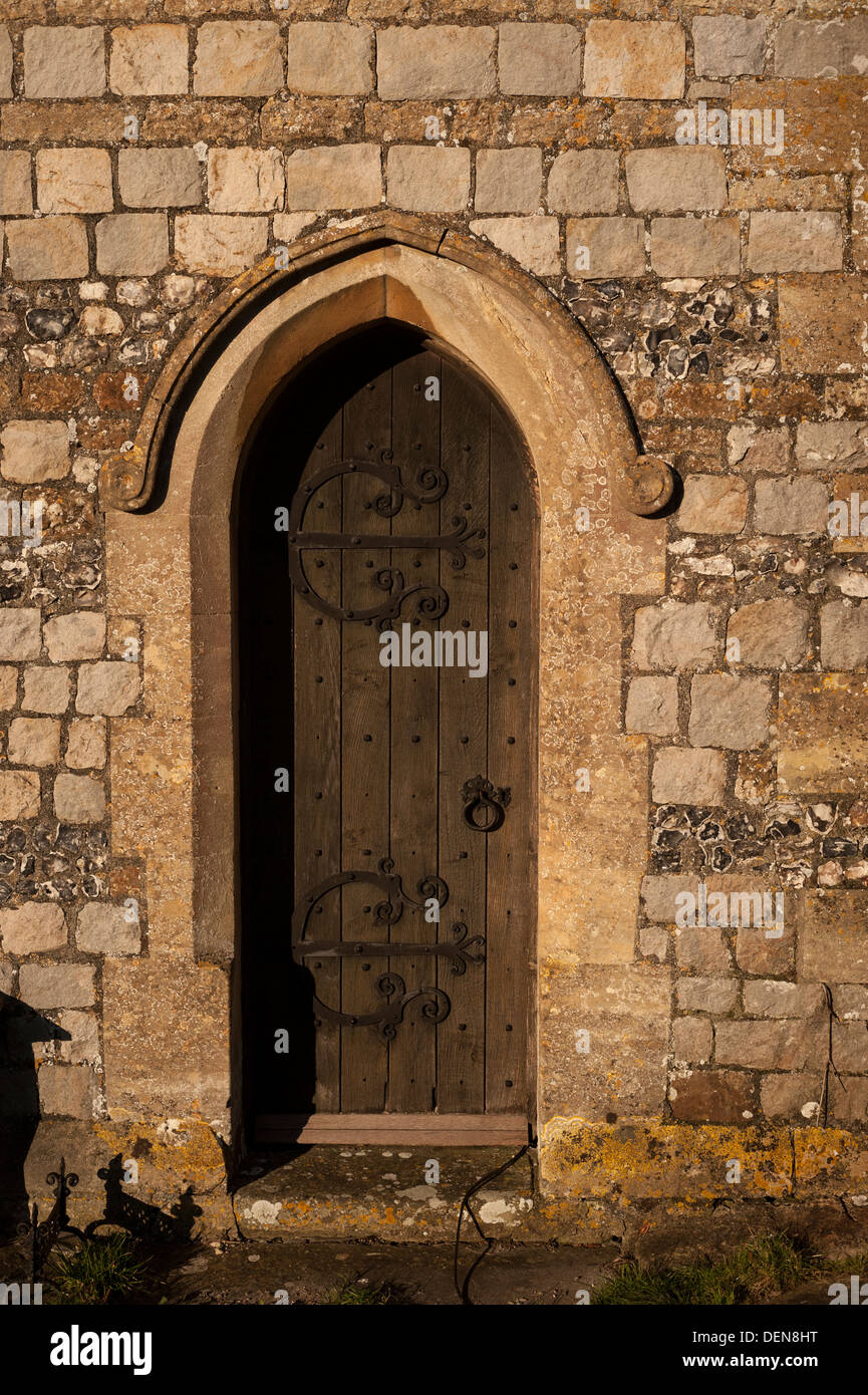 Church Door at Unesco World Heritage Site of Avebury, Wiltshire, South England Stock Photo