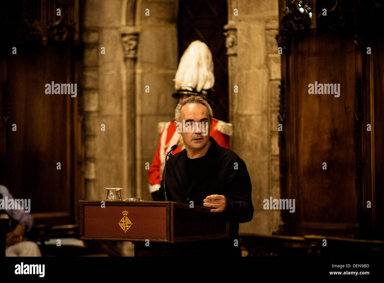Barcelona, Spain. September 20th, 2013: Ferran Adria, famous Catalan star chef, speaks during the official initial act for the city festival in the council chamber to invited guests Credit:  matthi/Alamy Live News Stock Photo