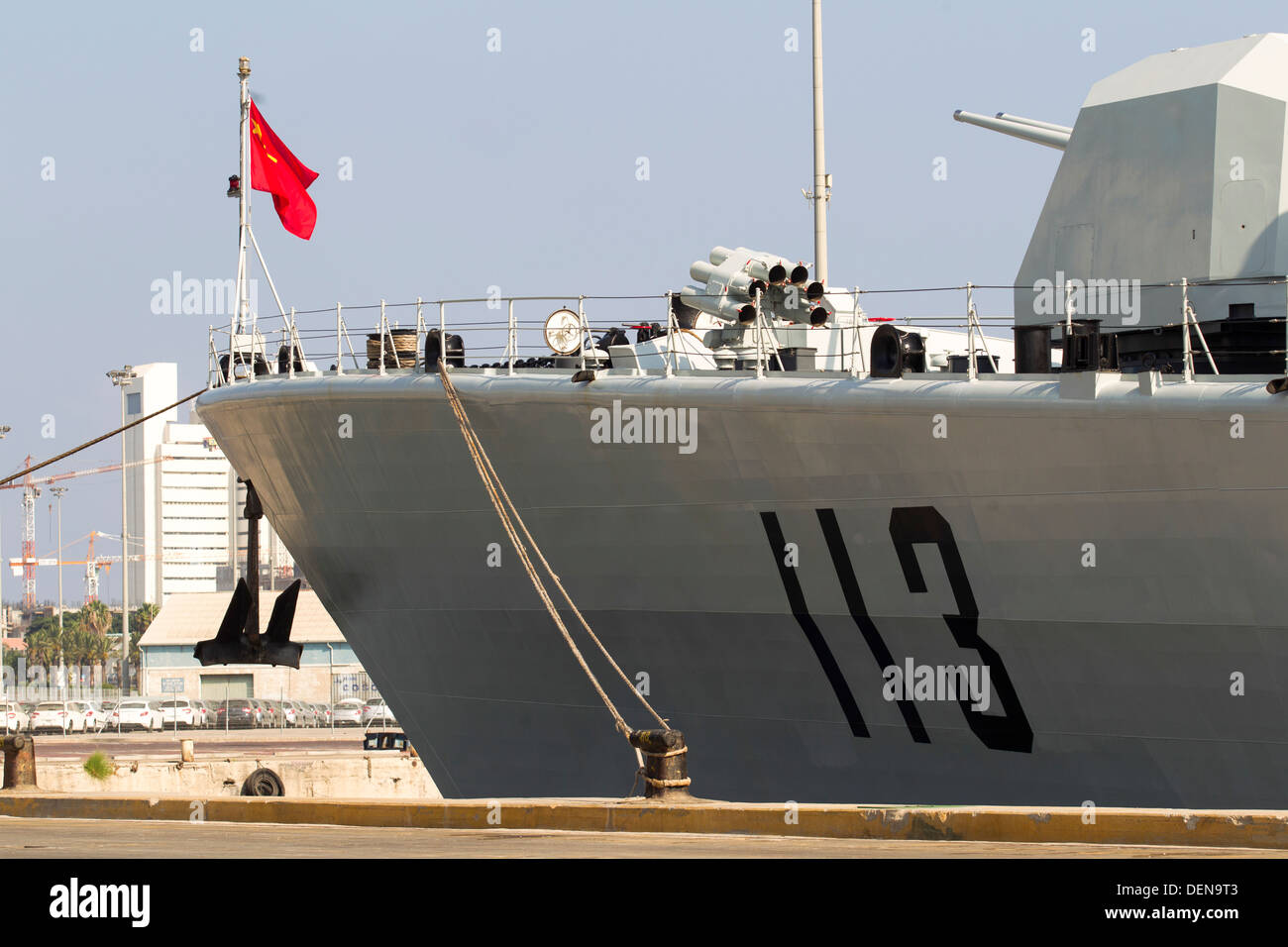 A Chinese Navy ship visits Haifa port, Israel August 2013 Stock Photo