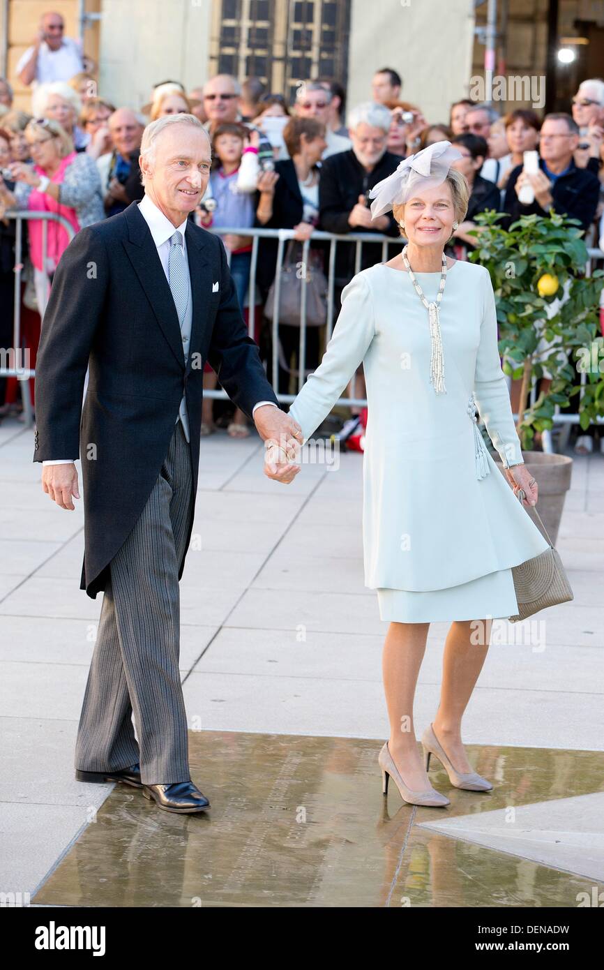 Saint Maximin la Sainte Baume, France. 21st Sep, 2013. Princess Marie Astrid of Luxembourg and Archduke and Prince Carl Christian of Austria arrive for the religious wedding of Prince Felix of Luxembourg and Claire Lademacher in the Saint Mary Magdalene Basilica in Saint Maximin la Sainte Baume in France, 21 September 2013. Photo: Patrick van Katwijk / NETHERLANDS OUT Credit:  dpa picture alliance/Alamy Live News Stock Photo