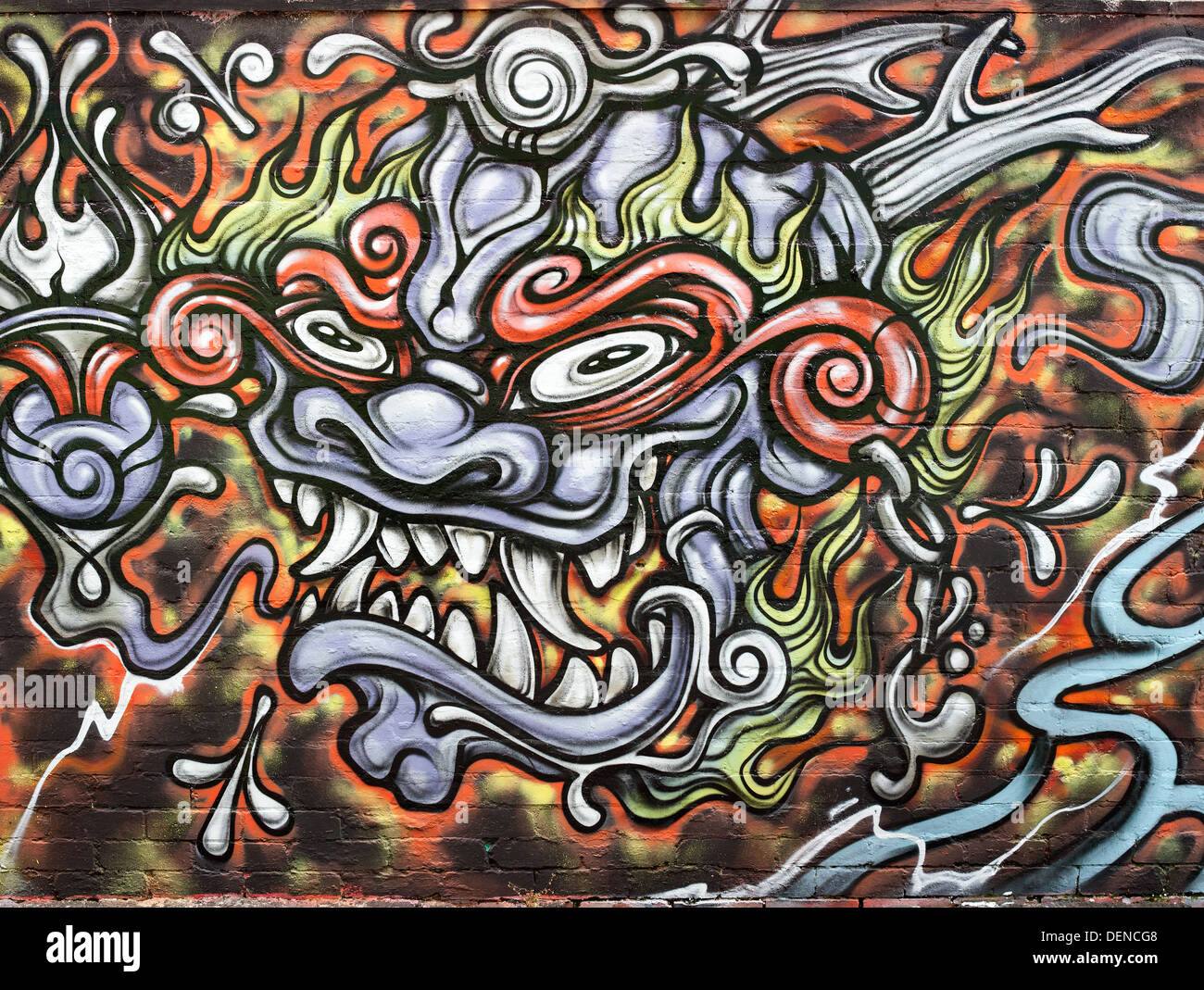 graffiti street painting of dragon in Melbourne Australia. Stock Photo