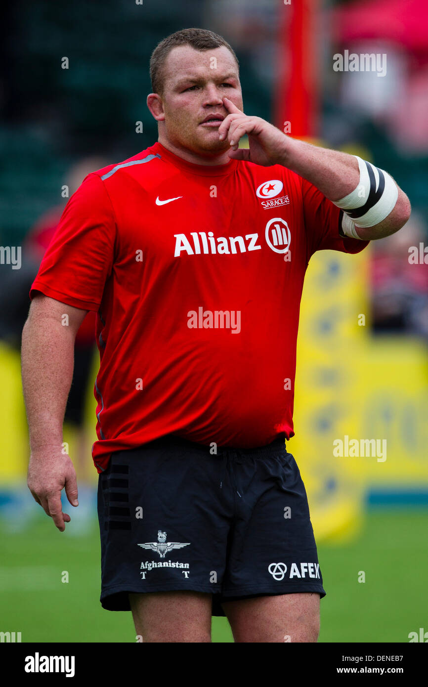 London, UK. 22nd Sep, 2013. Saracens' prop Matt Stevens. Action during the Aviva Premiership Round 3 match between Saracens and Bath Rugby played at Allianz Park, London © Graham Wilson/Alamy Live News Stock Photo