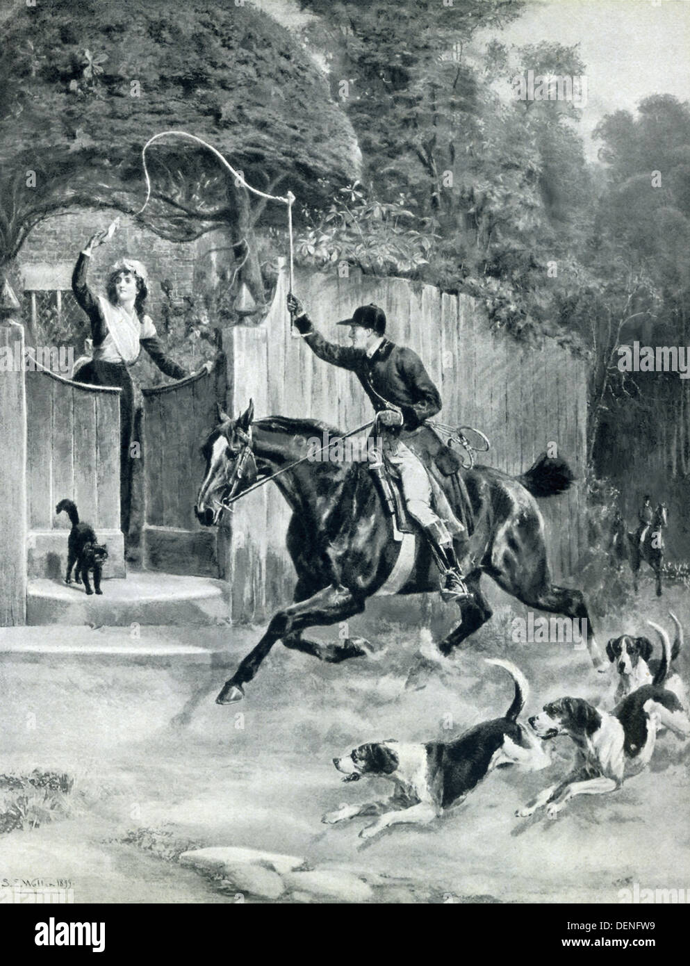 This illustration from Penrose's Process Year Book for 1900 is based on Samuel E. Waller's The Huntsman's Courtship. Stock Photo