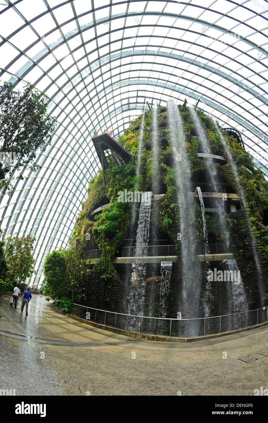 The Cloud Forest, a large indoor greenhouse set in the grounds of the gardens by the bay in Singapore. Stock Photo