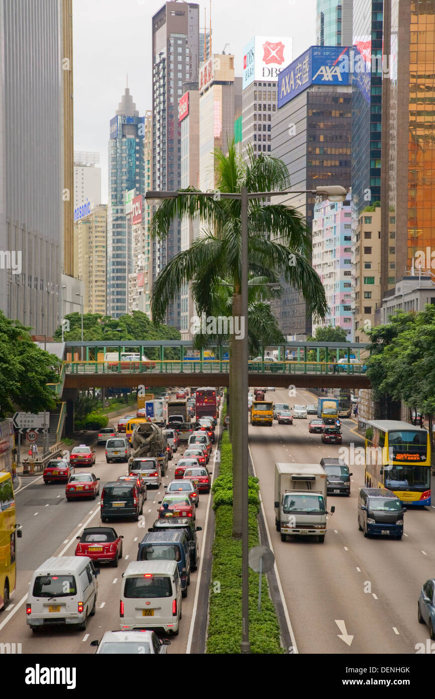 Gloucester Road and skyscrapers, Hong Kong Stock Photo