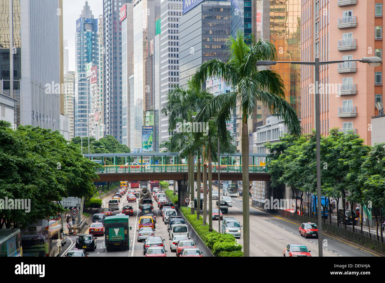 Gloucester Road and skyscrapers, Hong Kong Stock Photo