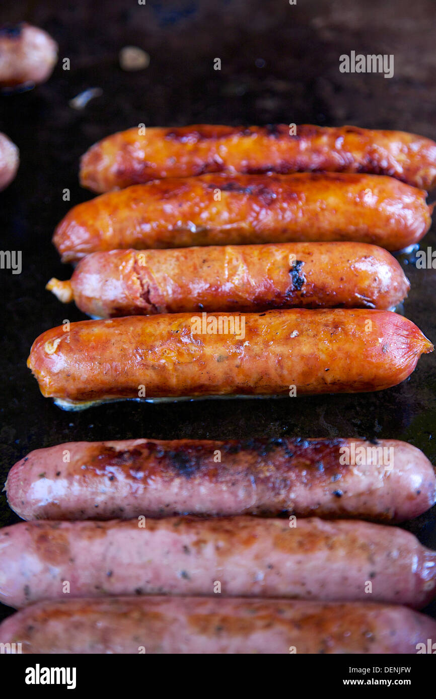 Calabrian sausages cooking at Abergavenny Food Festival 2013 Stock Photo