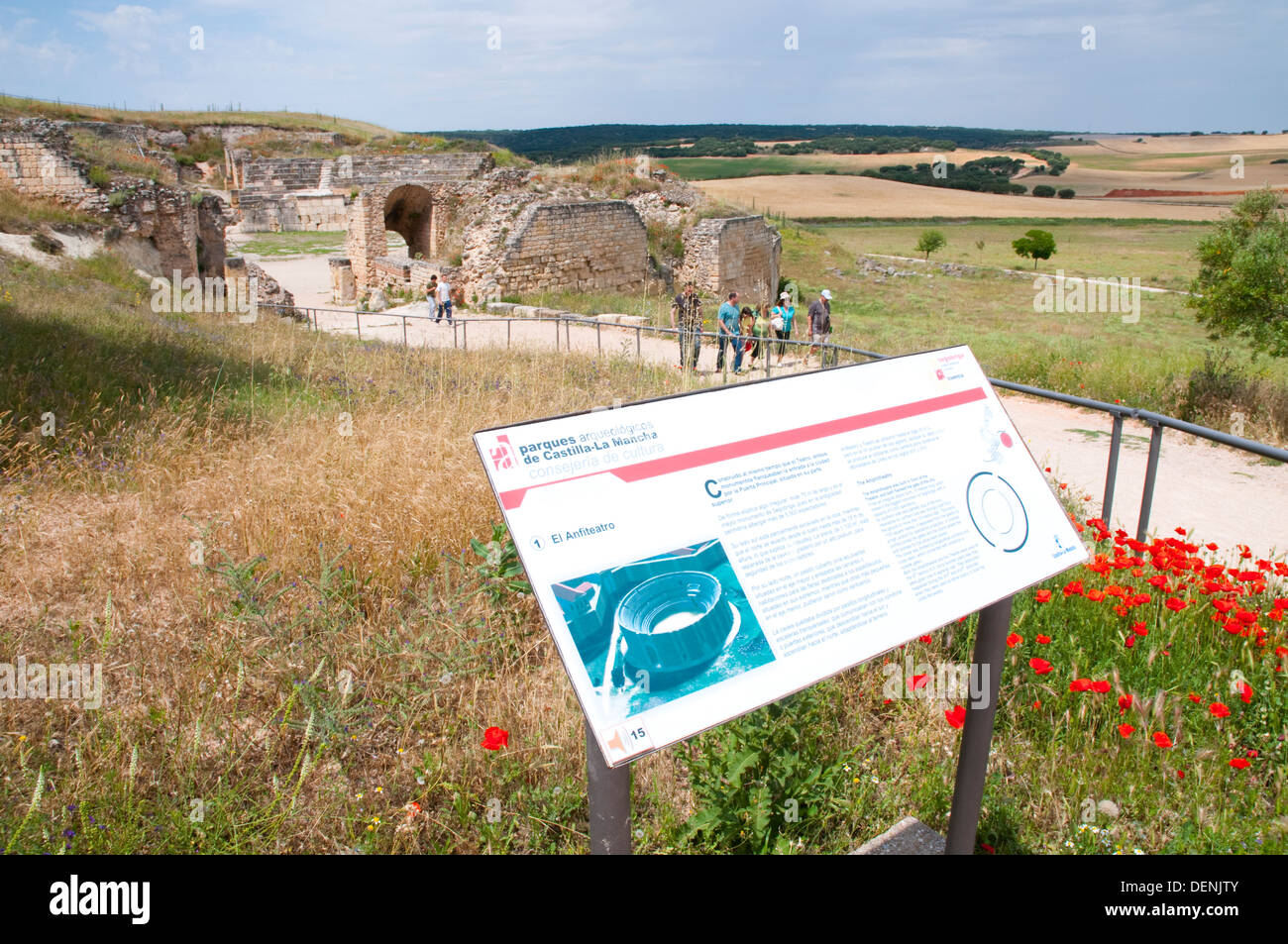 Ruins of the Roman Amphitheatre. Segobriga Archaeological Park, Cuenca province, Castilla La Mancha, Spain. Stock Photo