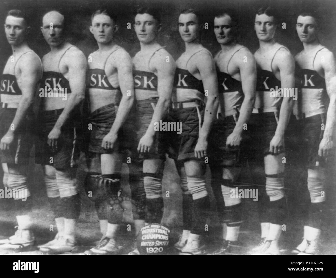 American Industrial Basketball champions--The Fisk Red Tops ... winning five straight games within 24 hours in the recent Industrial Basketball Championship Tournament at Akron, Ohio, 1920 Stock Photo