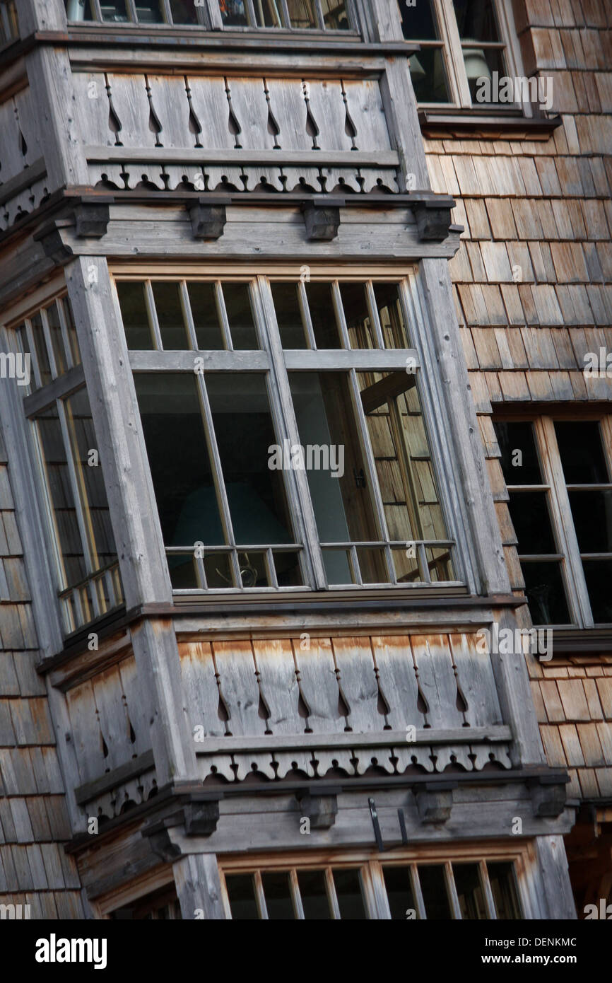 Ornate timber bay window Stock Photo