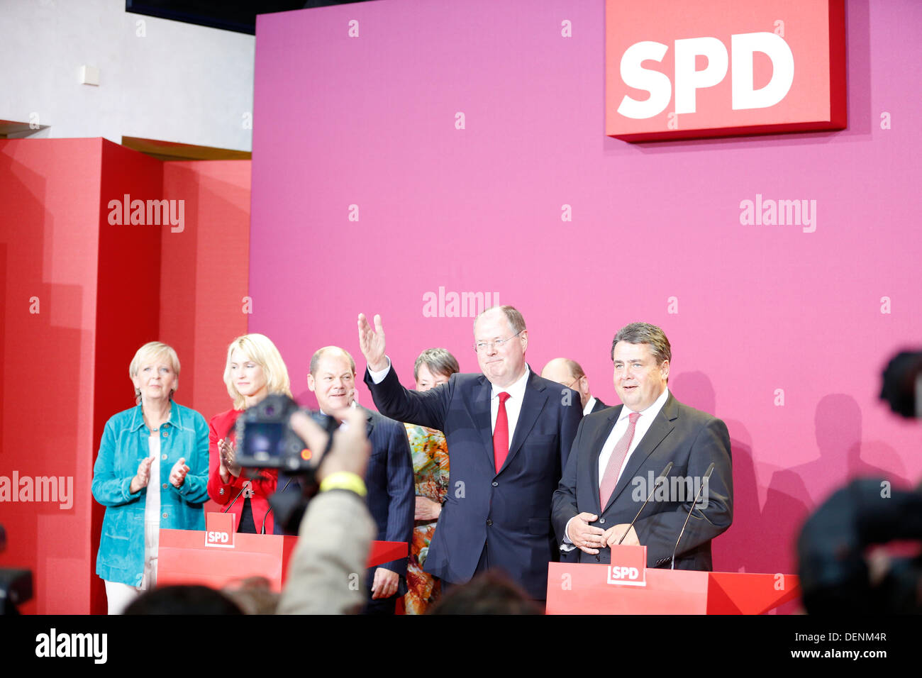 Berlin, Germany. September 22nd, 2013. Leaders of the SPD gave first statements on the projected results of the German federal election in the party headquarters of the SPD (Willy-Brandt-Haus) in Berlin. Credit:  Reynaldo Chaib Paganelli/Alamy Live News Stock Photo
