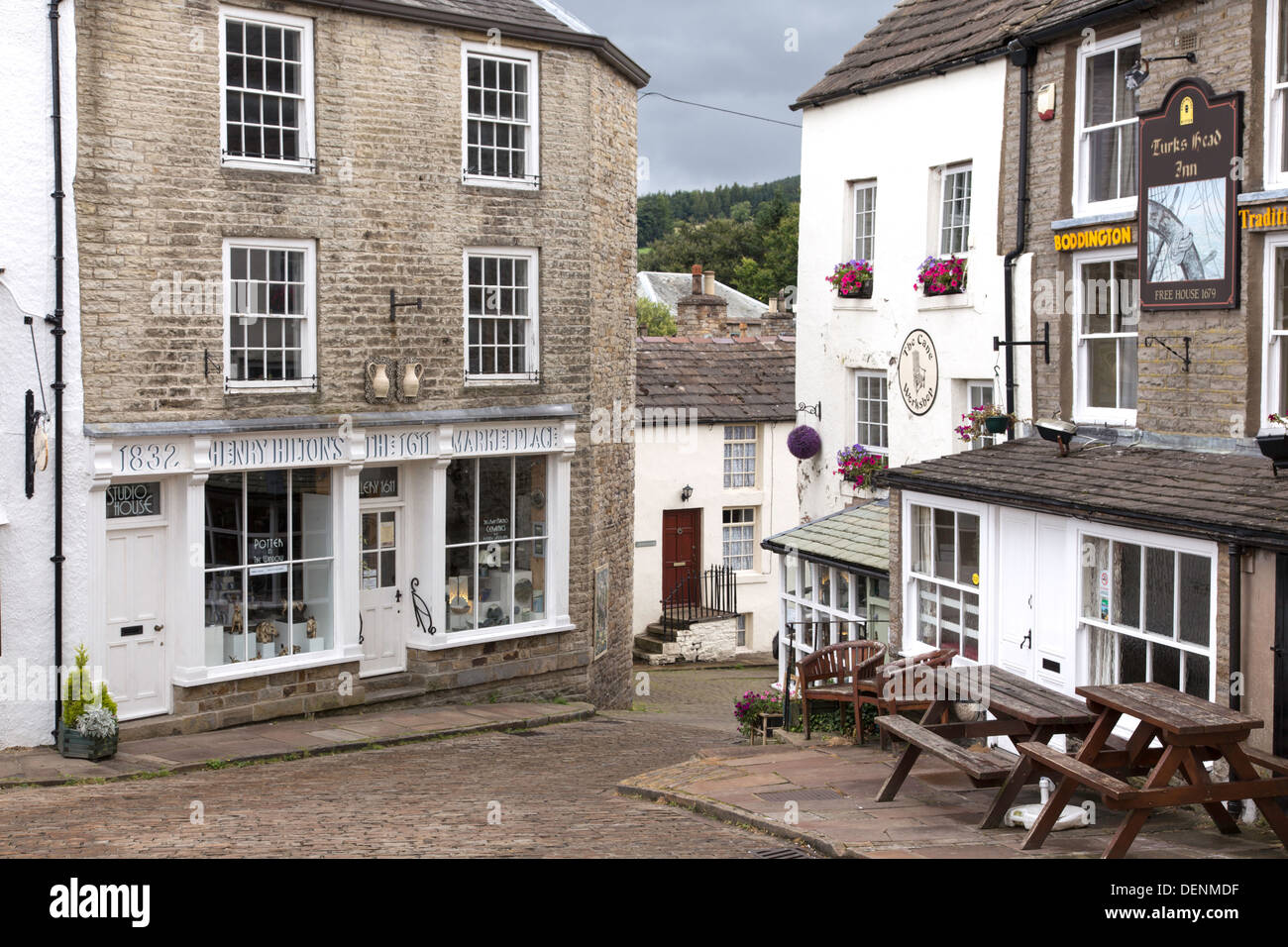 Cobbled streets in the Cumbrian market town of Alston in the North Pennines area of  outstanding natural beauty, England, UK Stock Photo