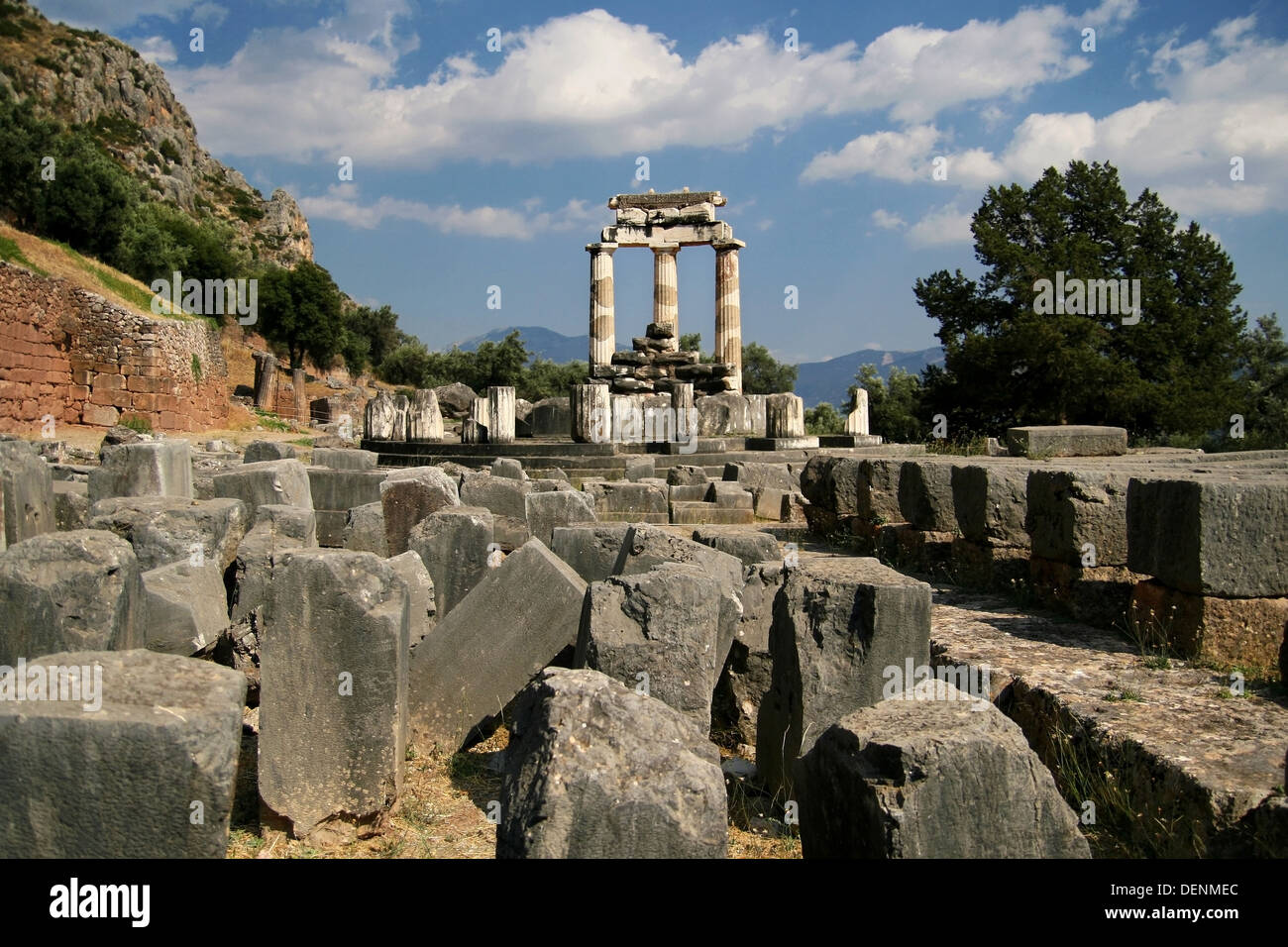 Ruins of the Tholos of Delphi, Greece. Home of the oracle. Stock Photo