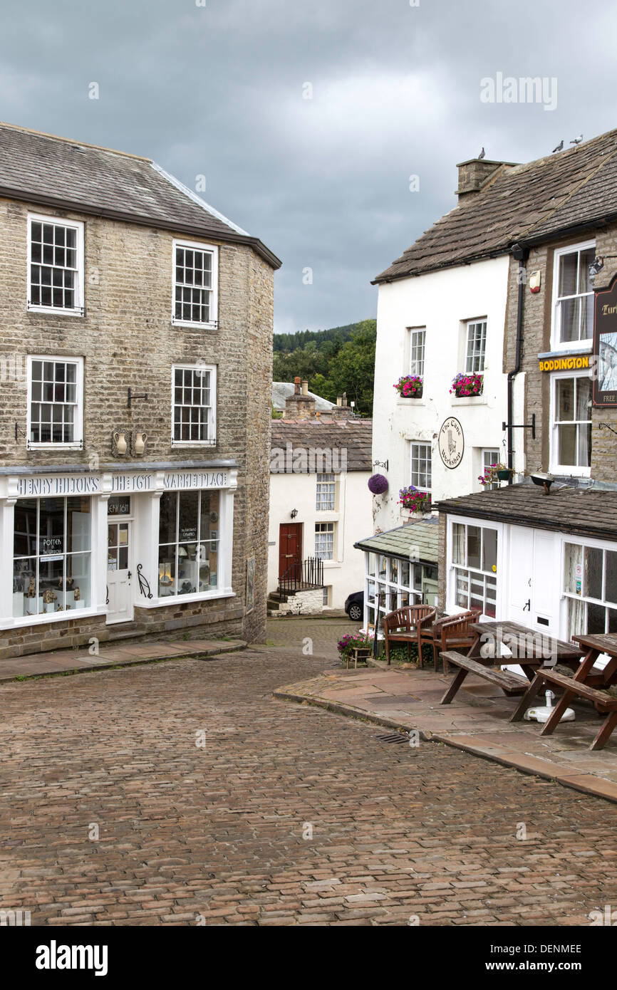 Cobbled streets in the Cumbrian market town of Alston in the North Pennines area of  outstanding natural beauty, England, UK Stock Photo