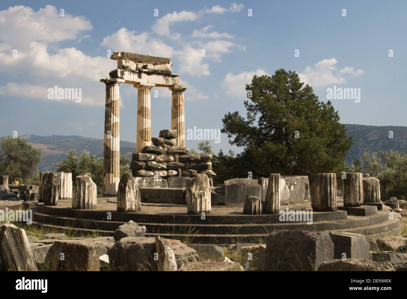 Tholos at the sanctuary of Athena Pronaia at the archaeological Site of Delphi, Greece. Stock Photo