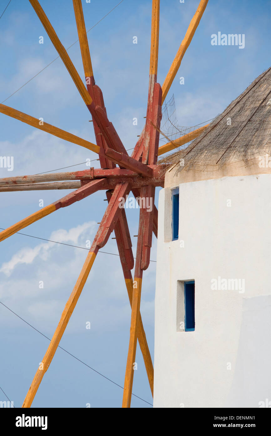 Detail of a traditional windmill in Oia, Santorini island, Greece. Stock Photo