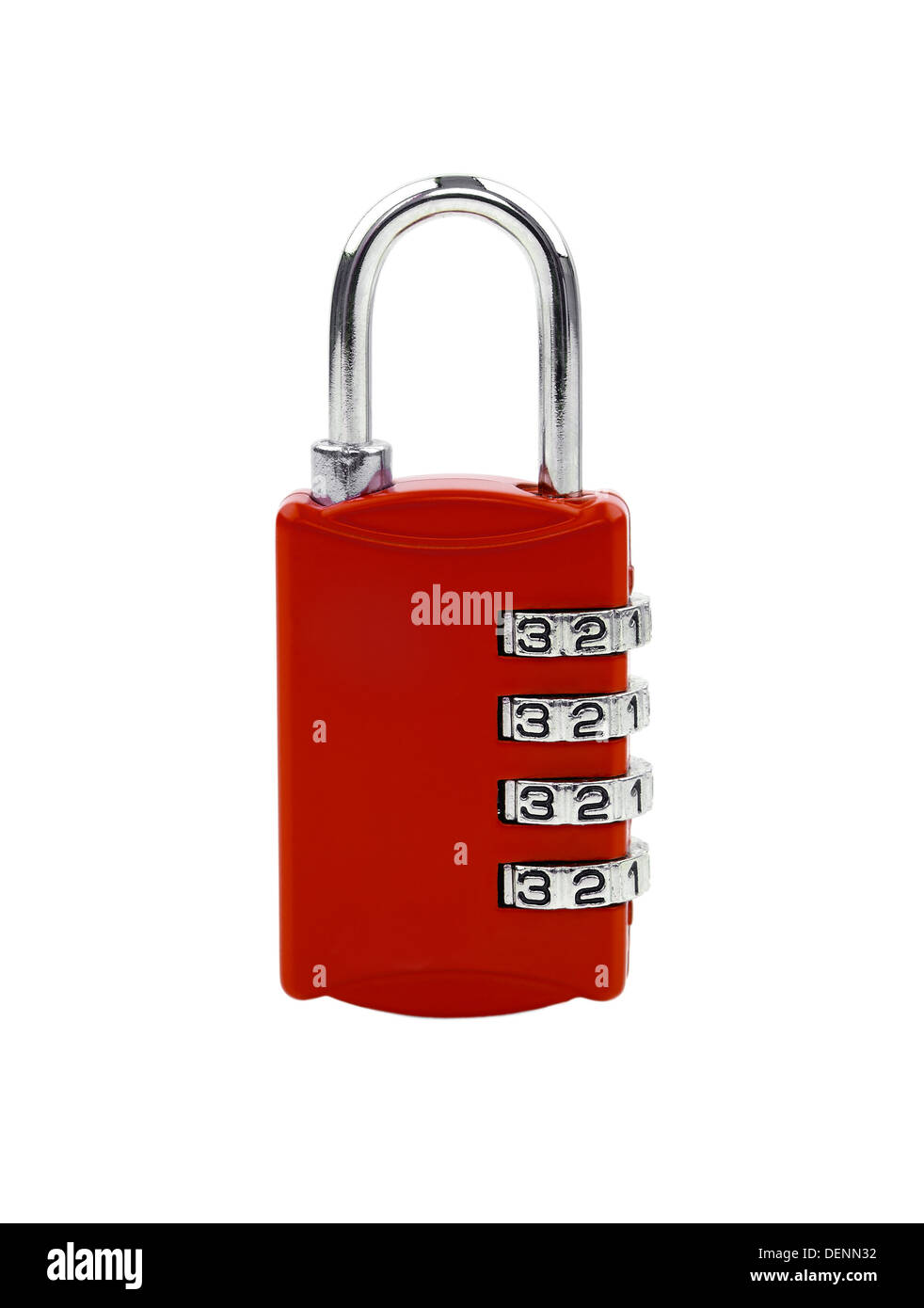 Red padlock with combination lock isolated on the white background Stock Photo