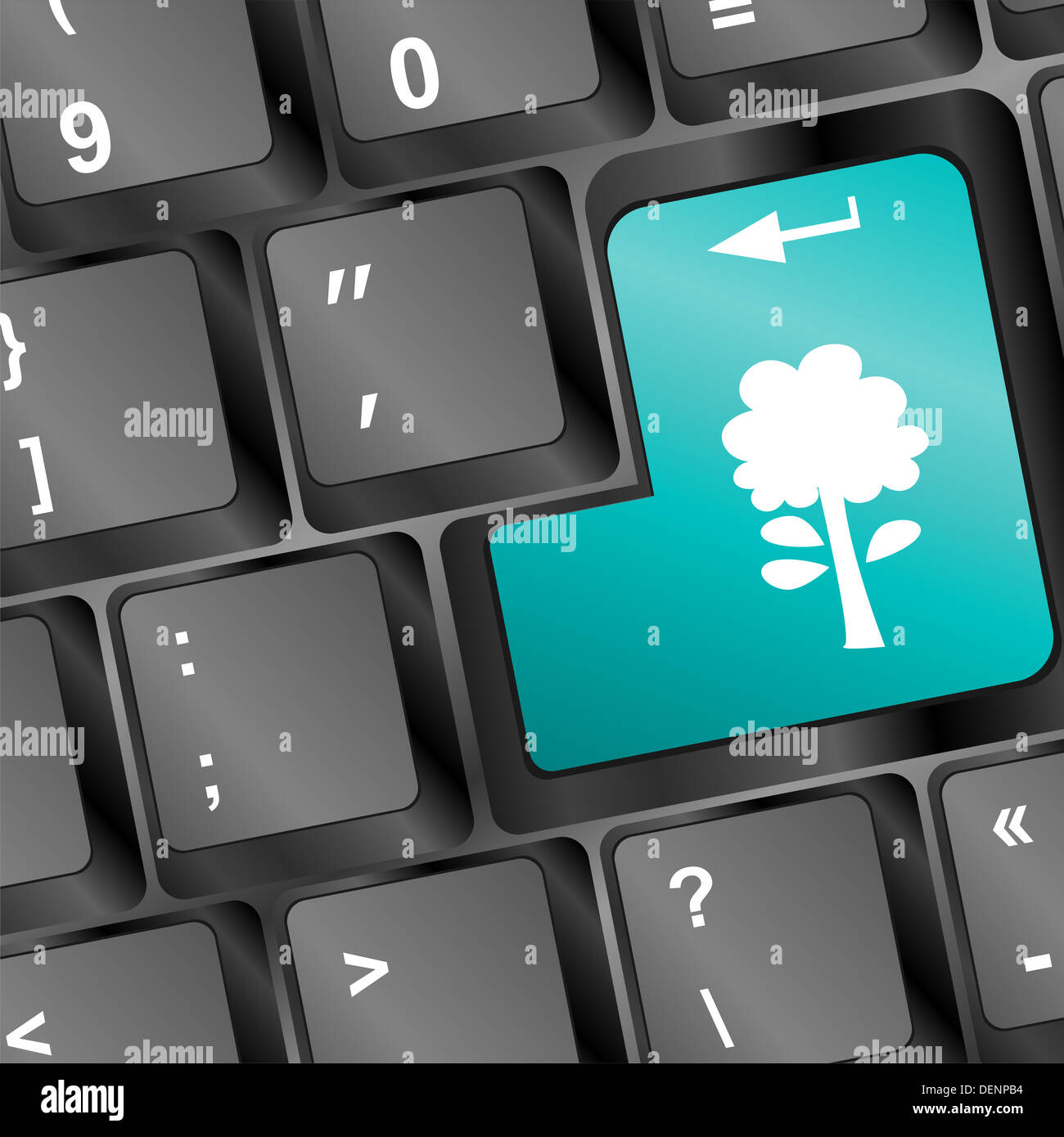 Modern keyboard with color button with flower on it Stock Photo