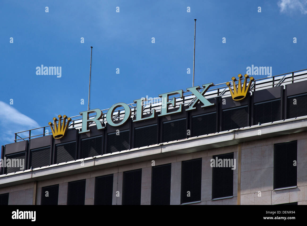 Rolex sign on the company's building in Geneva Stock Photo