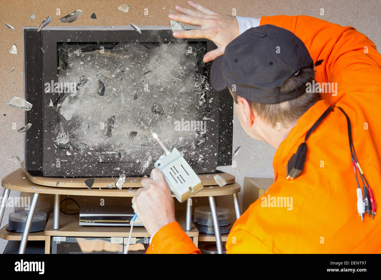 explosion of TV Stock Photo Alamy