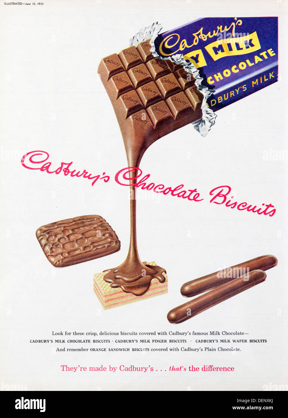 1953 advertisement for Cadbury's milk chocolate Stock Photo