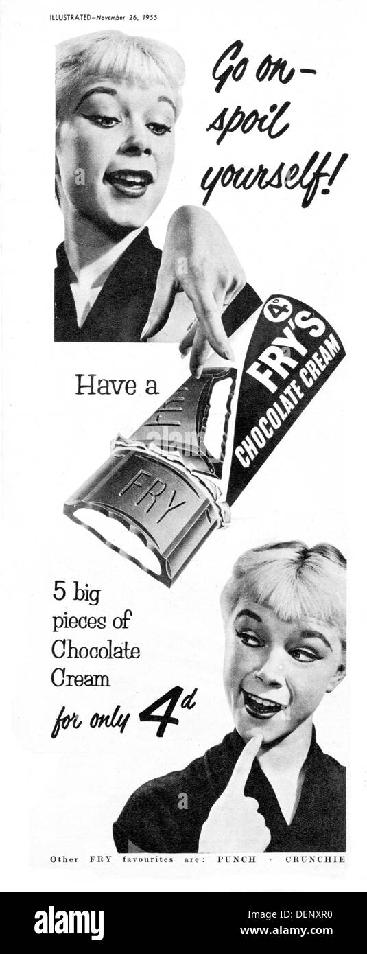 1955 advert for Fry's chocolate cream bar Stock Photo