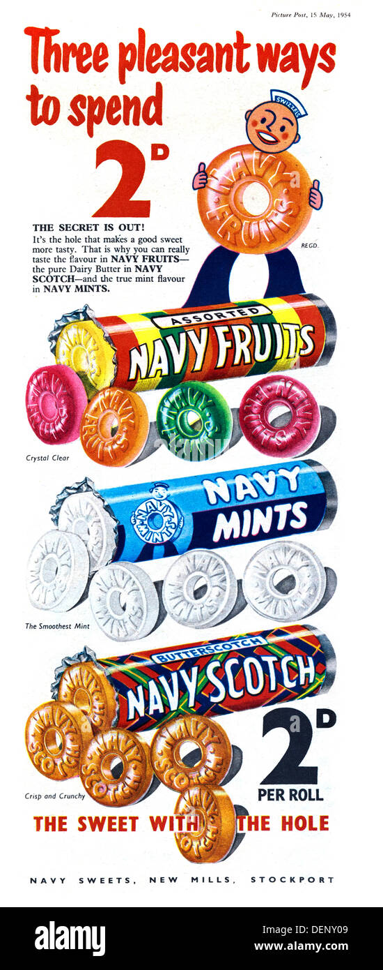 1954 advert for Navy Fruits and mint sweets Stock Photo