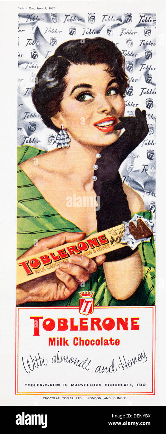 1957 advert for Toblerone milk chocolate Stock Photo