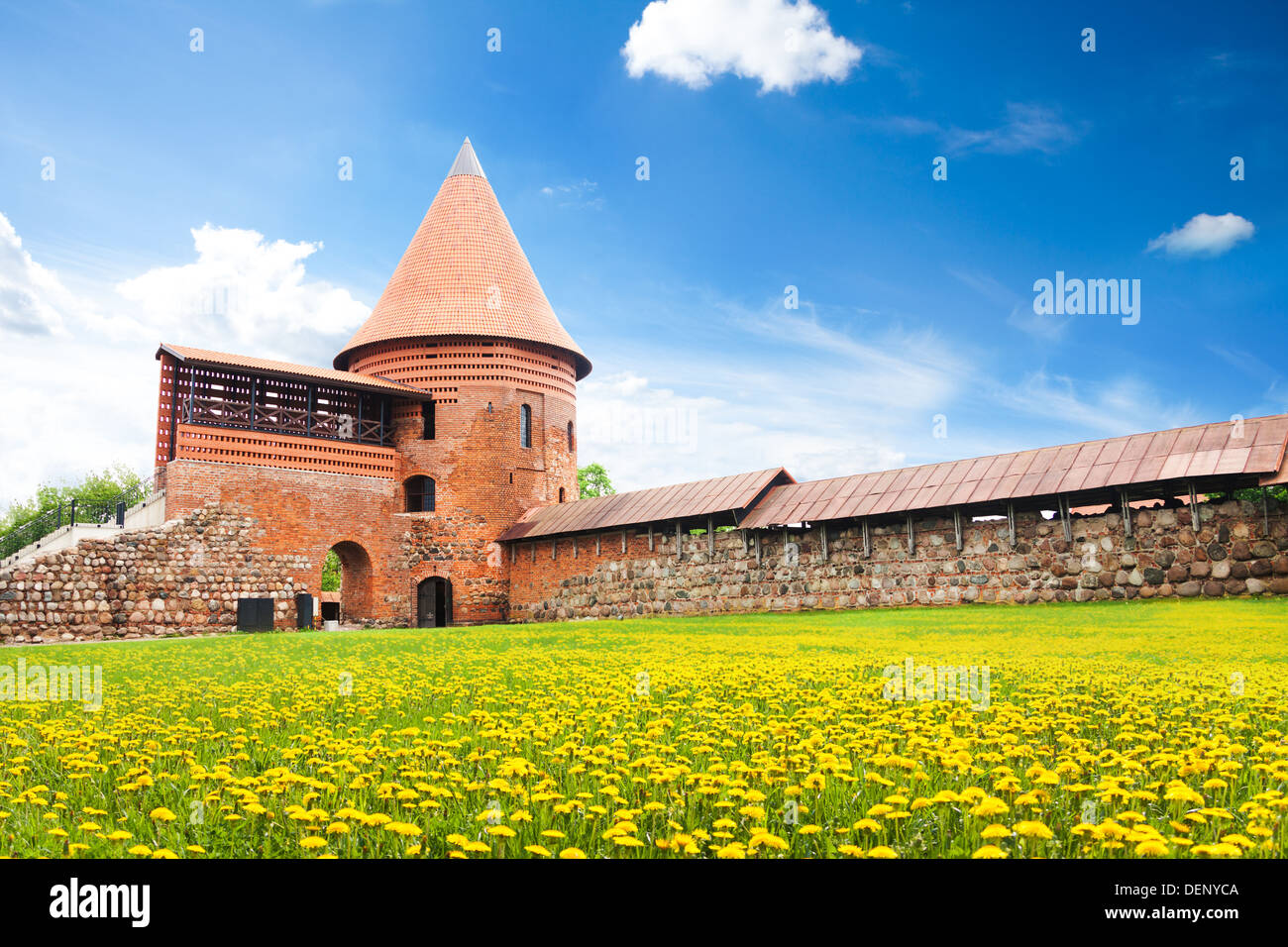 Inner yard of remaining parts of castle in Kaunas town on the west of Lithuania Stock Photo