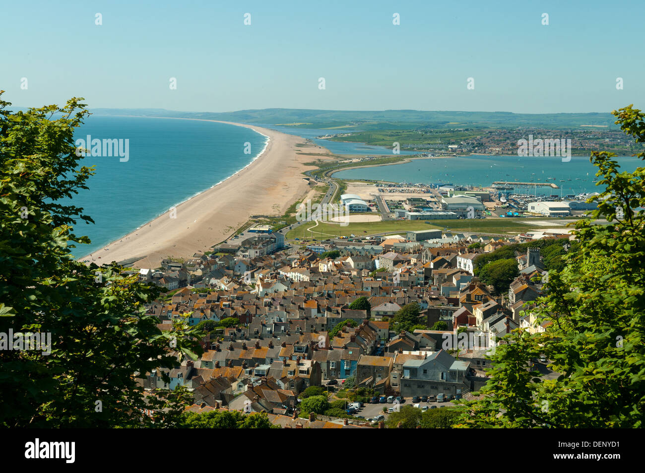 Chesil Beach from above Portland, Dorset, England Stock Photo