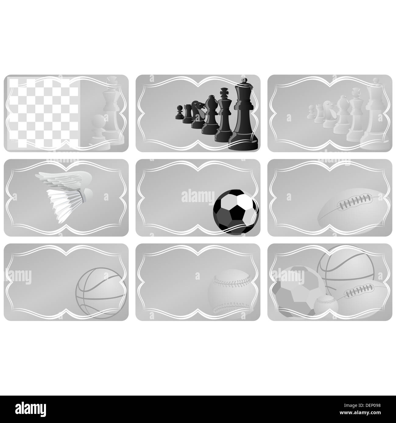 A business card with a picture of sports equipment. The illustration on a white background. Stock Photo