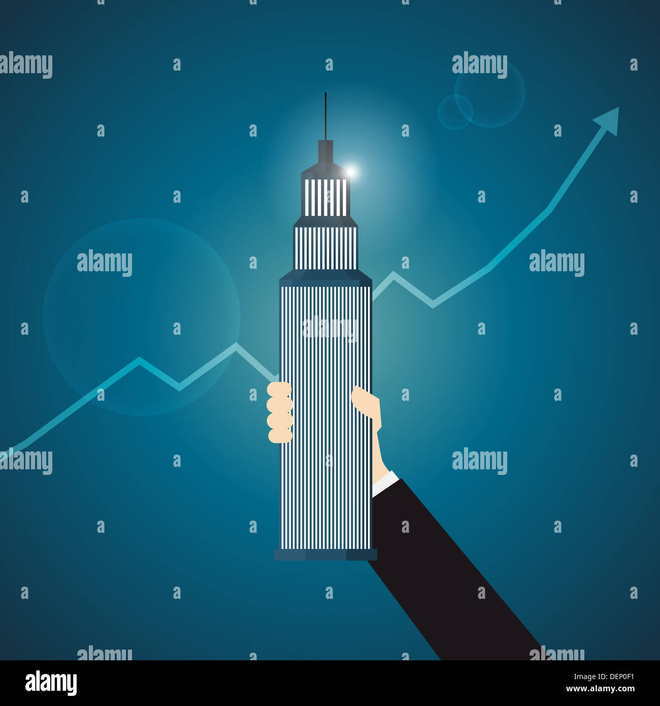 Vector illustration of hand holding business tower building Stock Photo ...