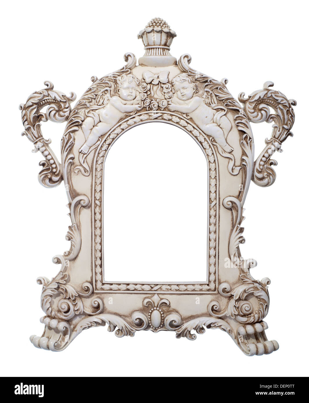 Frame - decorated frame with angels and children with white background Stock Photo