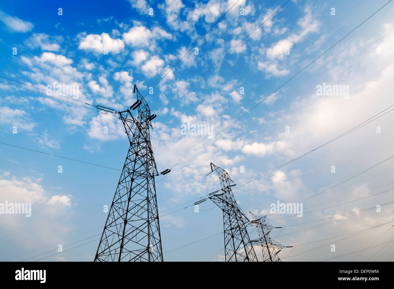 high voltage post.High-voltage tower sky background Stock Photo - Alamy