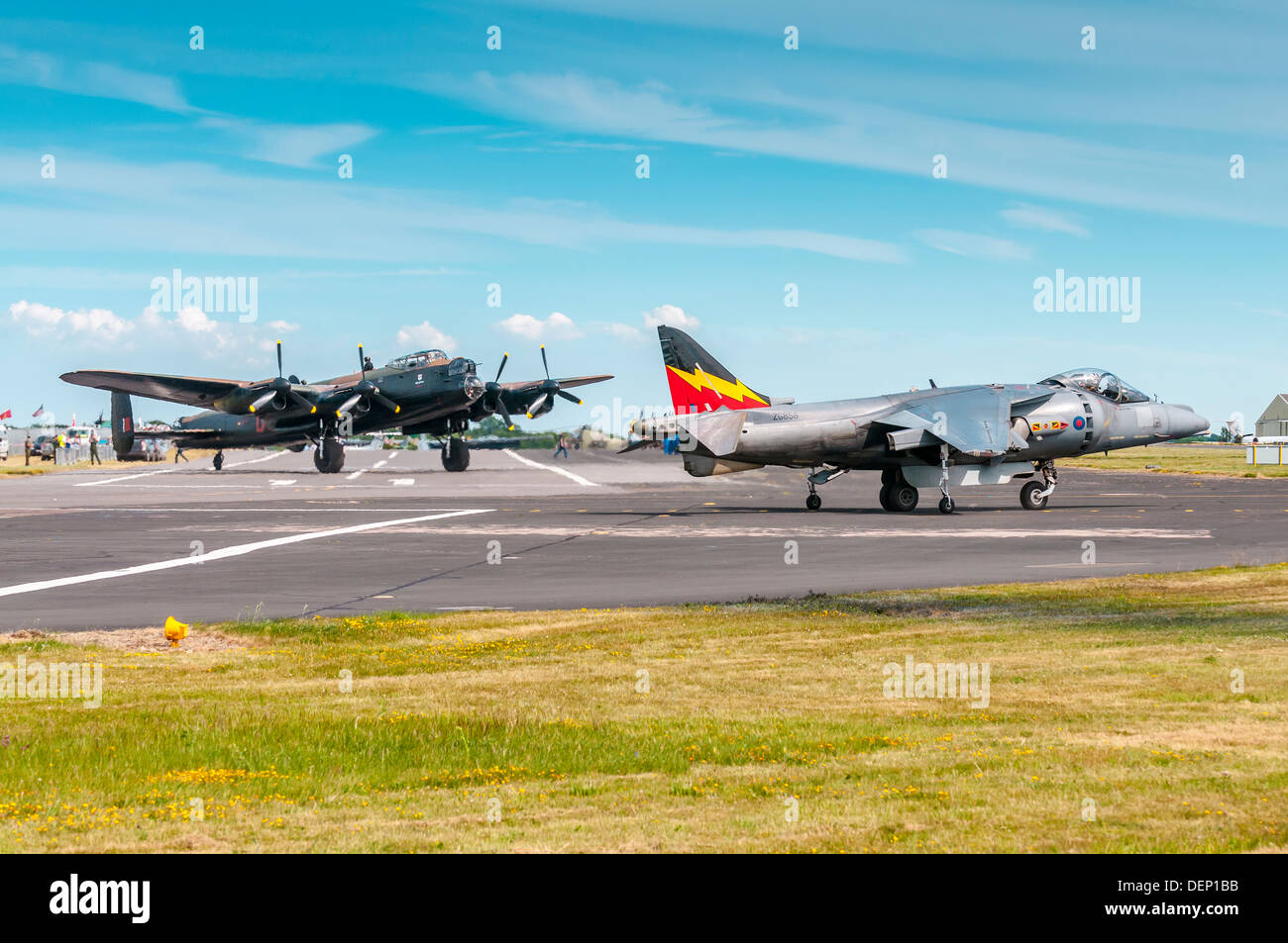 lancaster bomber,Harrier GR.9, ZG858;Biggin Hill Airshow; Biggin Hill; Kent; England; UK; Europe; Stock Photo