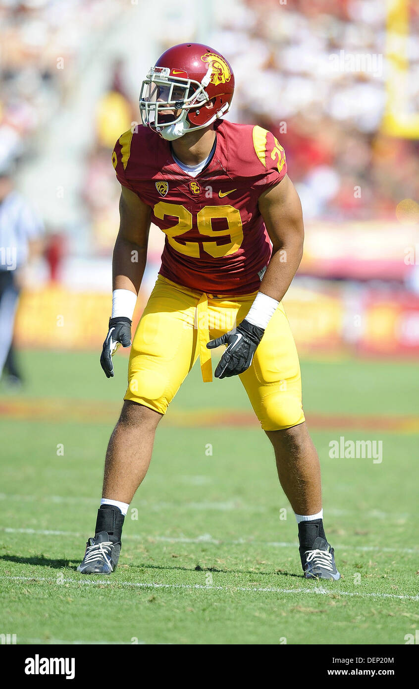 September 21, 2013 Chris Hawkins of the USC Trojans in action during a  17-14 victory over the Utah State Aggies at the Los Angeles Memorial  Coliseum in Los Angeles, California on September