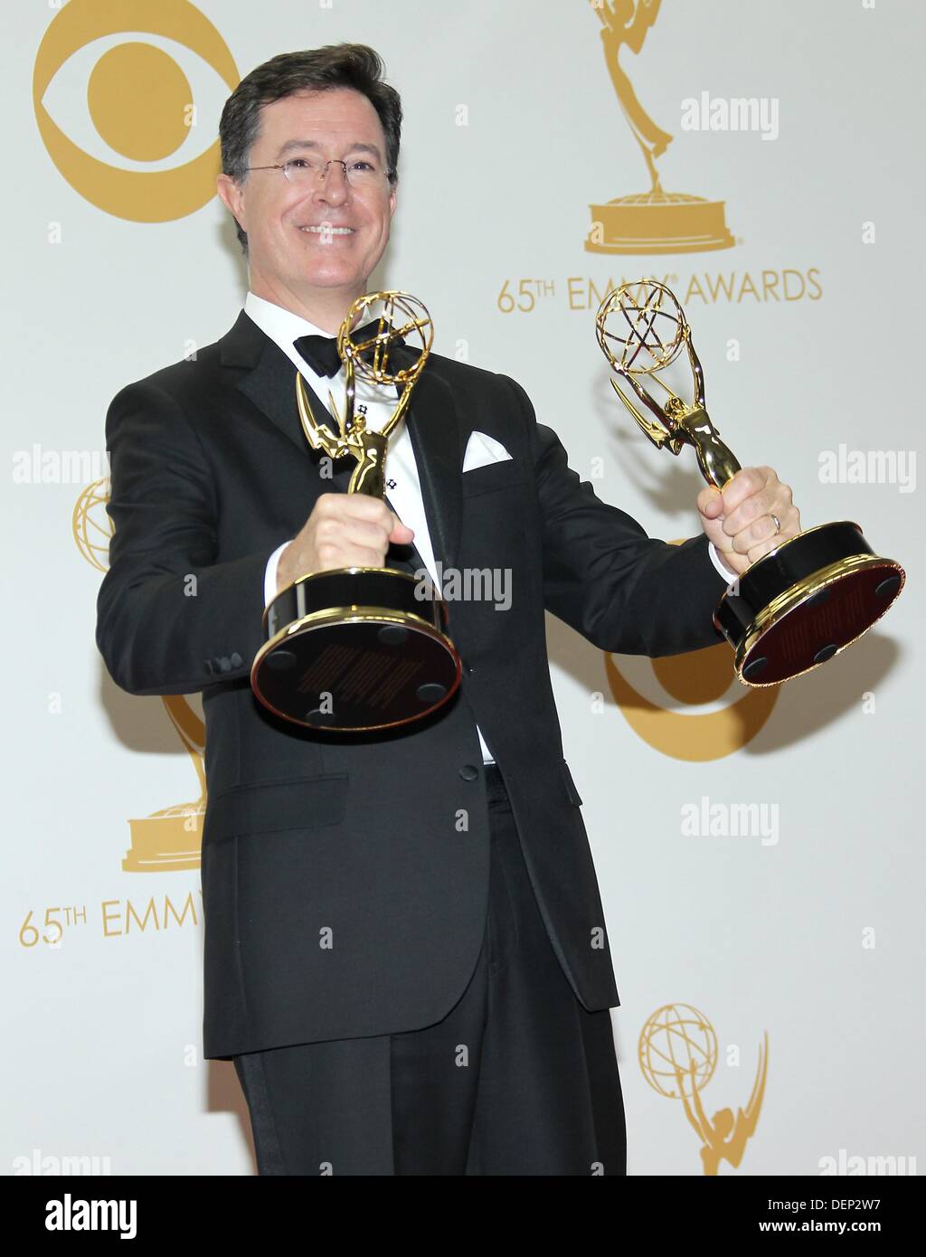 Los Angeles, CA. 22nd Sep, 2013. Stephen Colbert, Best Variety Series and WRITING on a Variety Series, THE COLBERT REPORT in the press room for The 65th Primetime Emmy Awards - PRESS ROOM, Nokia Theatre L.A. Live, Los Angeles, CA September 22, 2013. Credit:  James Atoa/Everett Collection/Alamy Live News Stock Photo