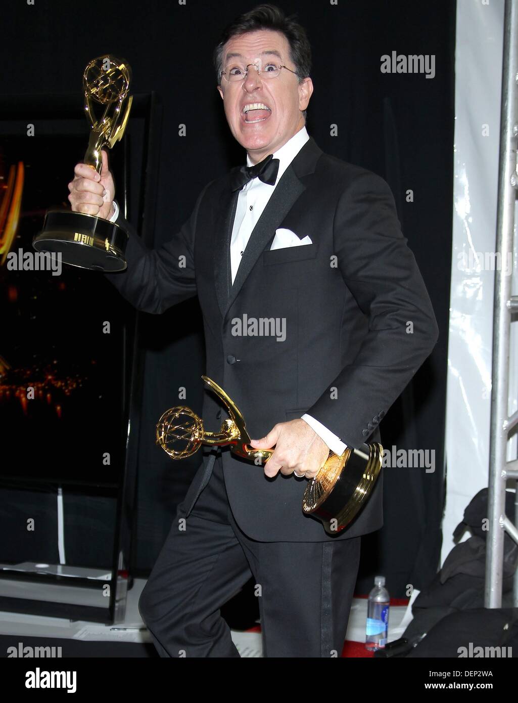 Los Angeles, CA. 22nd Sep, 2013. Stephen Colbert, Best Variety Series and WRITING on a Variety Series, THE COLBERT REPORT in the press room for The 65th Primetime Emmy Awards - PRESS ROOM, Nokia Theatre L.A. Live, Los Angeles, CA September 22, 2013. Credit:  James Atoa/Everett Collection/Alamy Live News Stock Photo