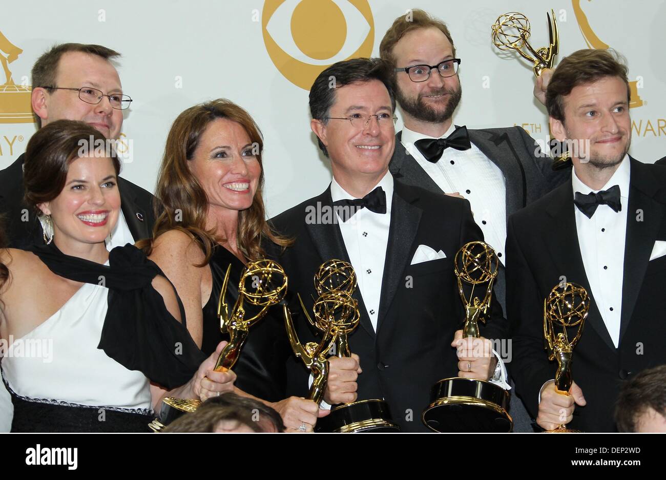 Los Angeles, CA. 22nd Sep, 2013. Stephen Colbert, Best Variety Series and WRITING on a Variety Series, THE COLBERT REPORT in the press room for The 65th Primetime Emmy Awards - PRESS ROOM, Nokia Theatre L.A. Live, Los Angeles, CA September 22, 2013. Credit:  James Atoa/Everett Collection/Alamy Live News Stock Photo