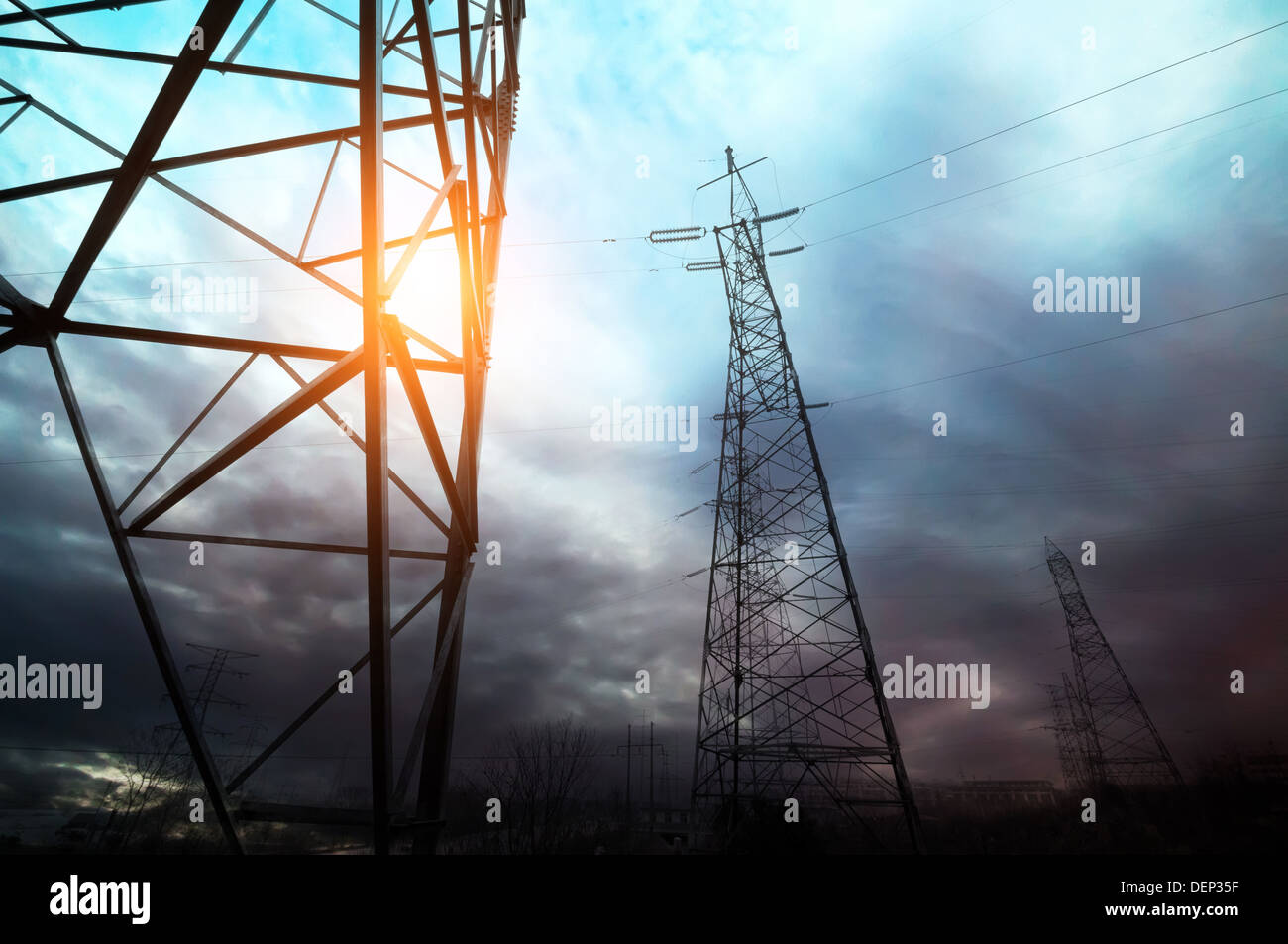 high voltage post.High-voltage tower sky background Stock Photo - Alamy