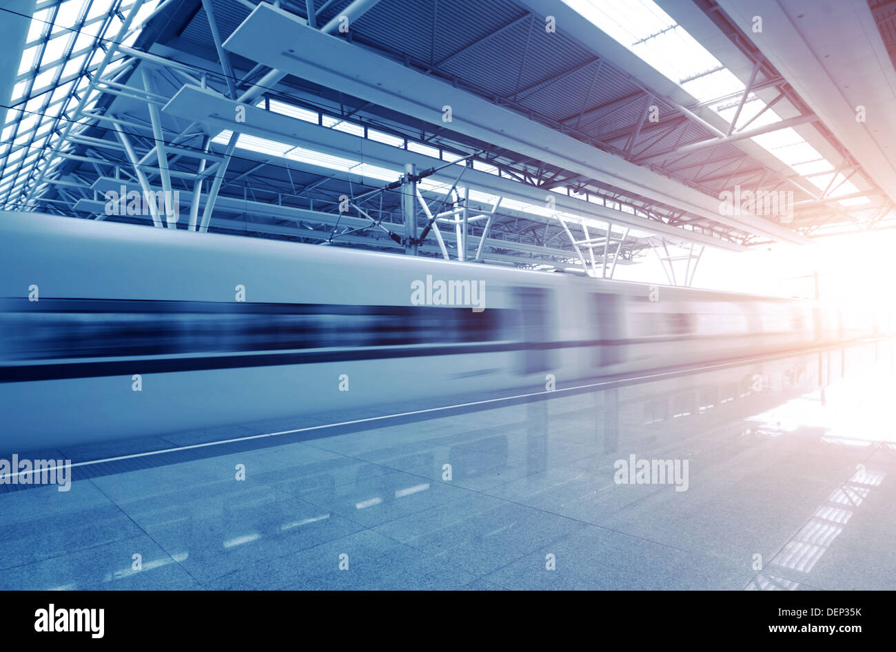 train stop at railway station Stock Photo - Alamy