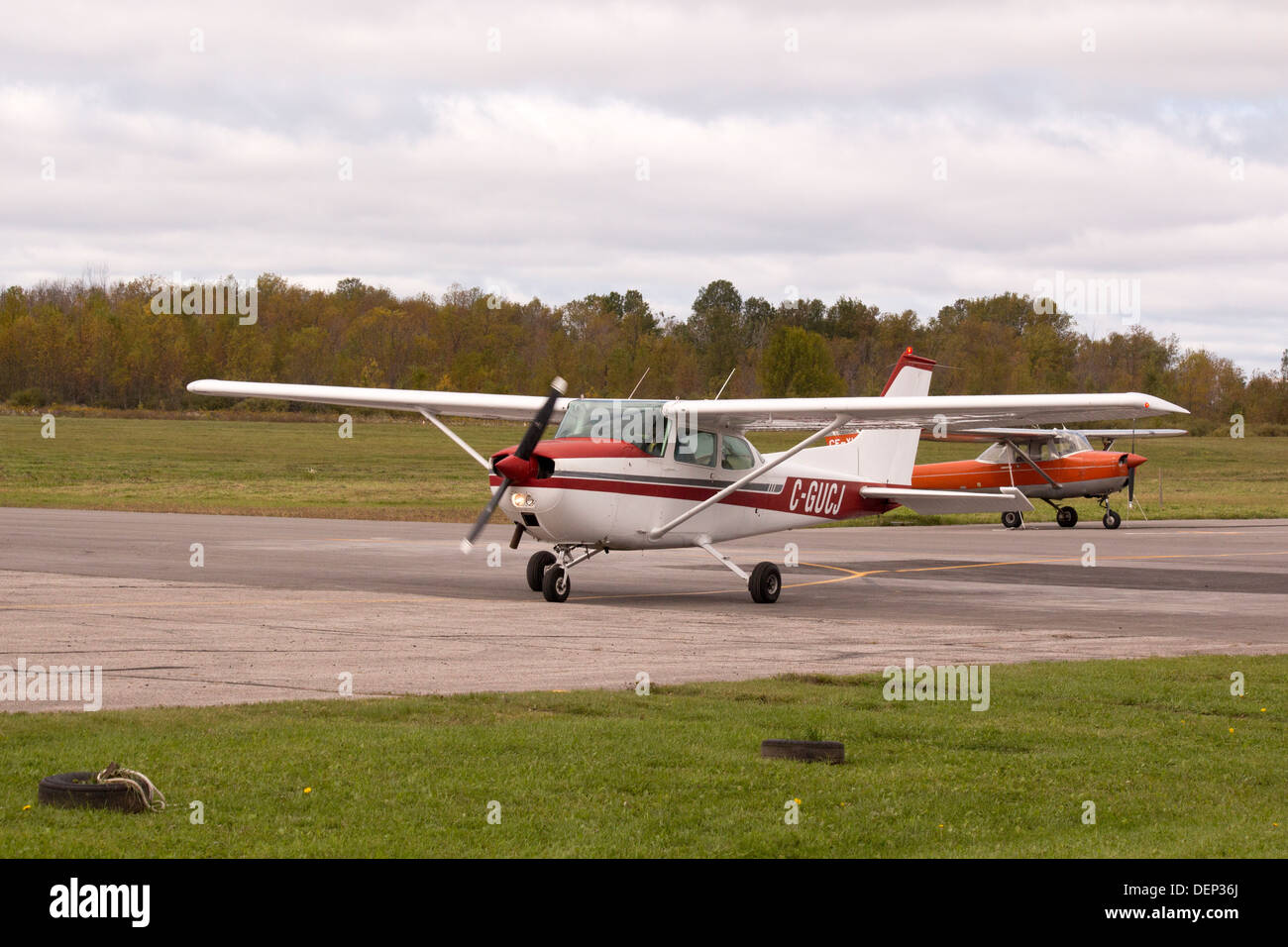 Small plane on tarmac at Kawartha Lakes Airport Stock Photo