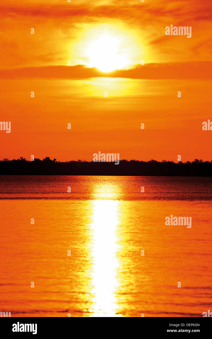 Brazil, Pantanal: Sundown at lake Sia Mariana in Barao de Melgaco Stock Photo