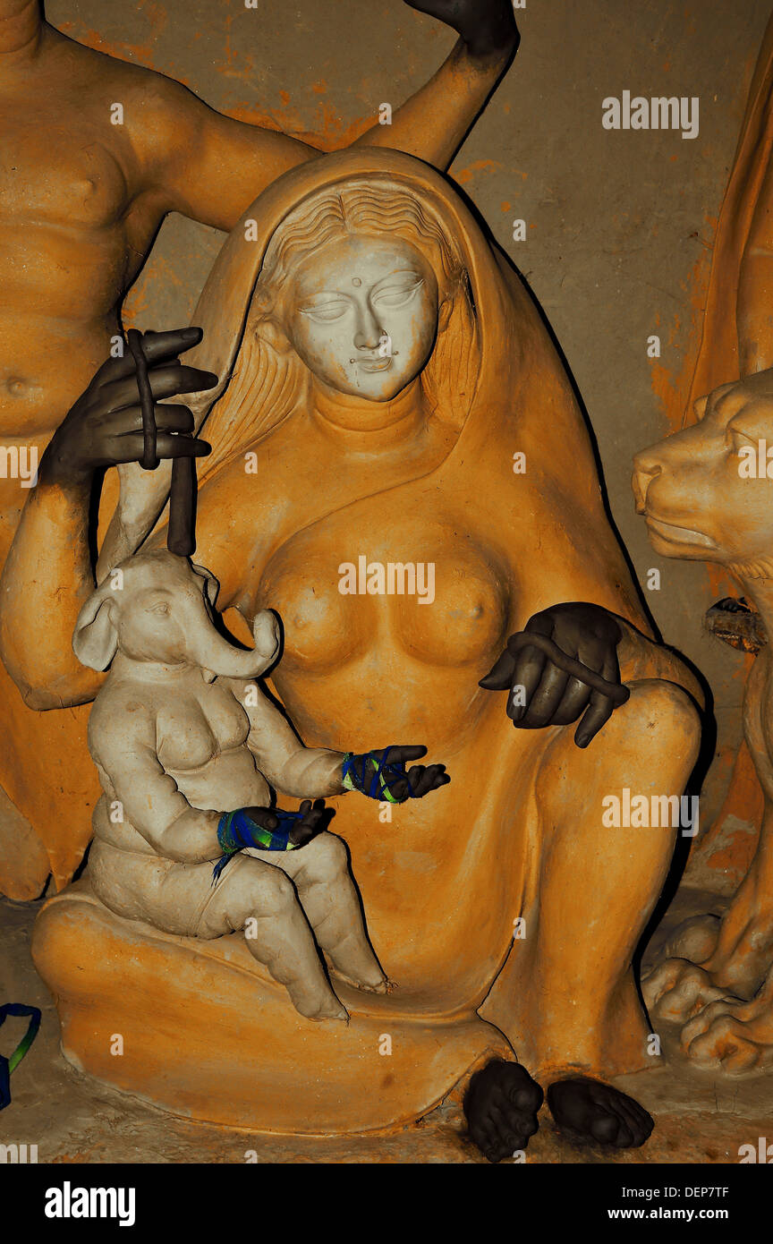 Durga, Sculpture, Mud Idol, Nude, Durga Pooja, Female, Goddess, Breasts  Stock Photo - Alamy