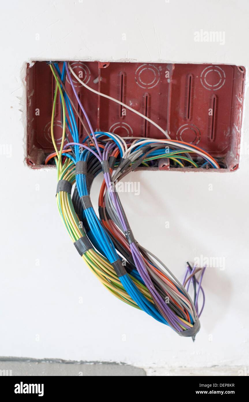 New Electrical Wiring in a House Renovation Stock Photo