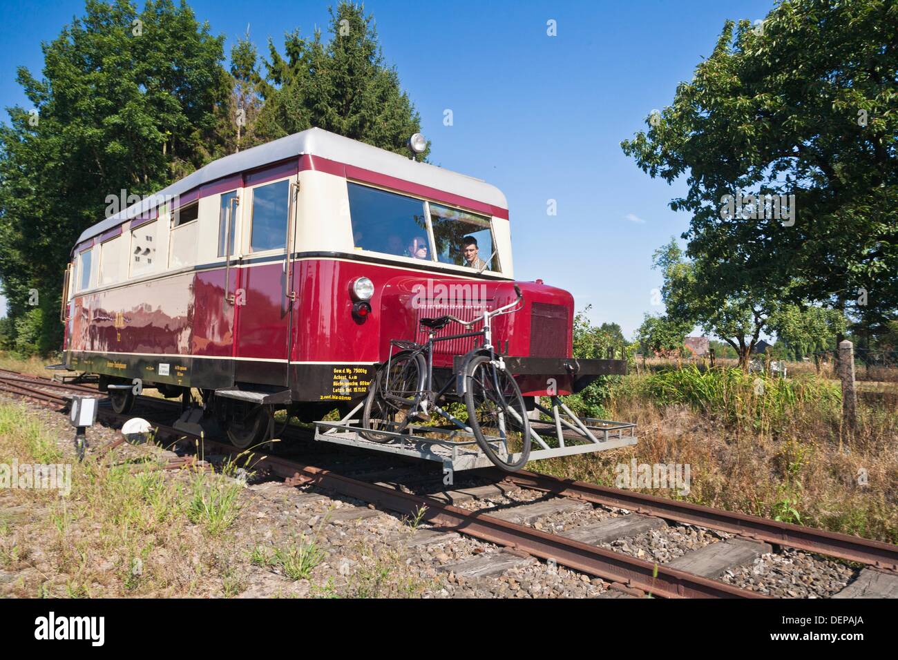 Vintage rail bus Schweineschnaeuzchen, Lower Saxony, Germany, Europe Stock Photo