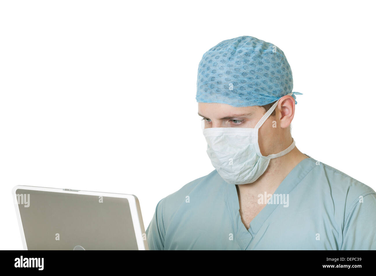 Doctor looking at computer monitor Stock Photo