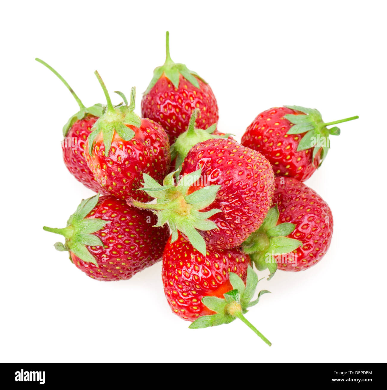 juicy ripe strawberries with leaves on a white background Stock Photo ...