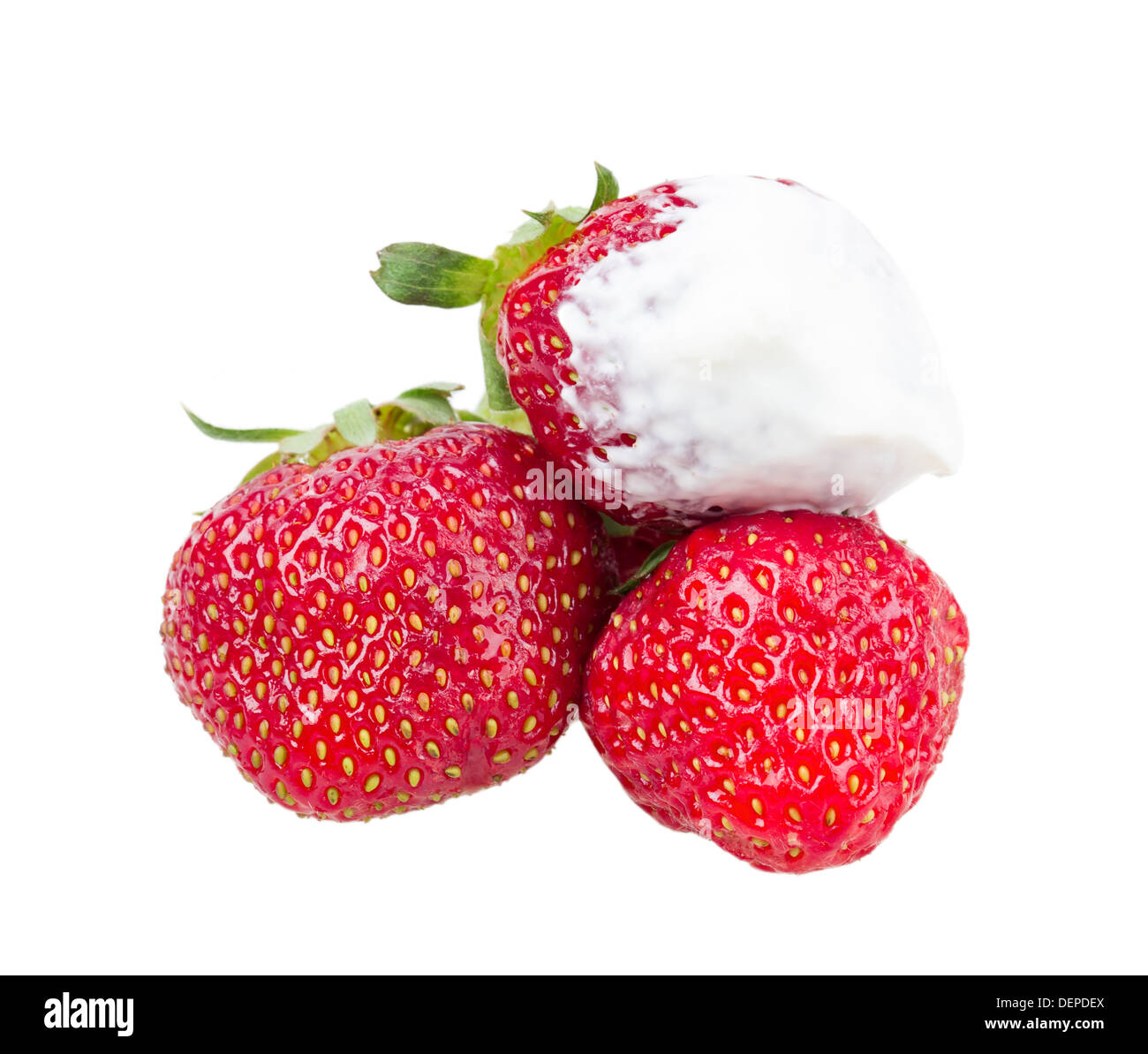 juicy ripe strawberries with leaves on a white background Stock Photo ...